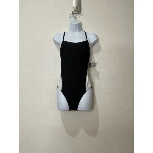 Speedo Womens One Piece Swimsuit Black White Colorblock X-Back Size 10/36 NEW - Picture 3 of 8